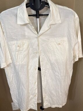 Casual Short-Sleeve Button-Down Shirt 100% Linen size Large